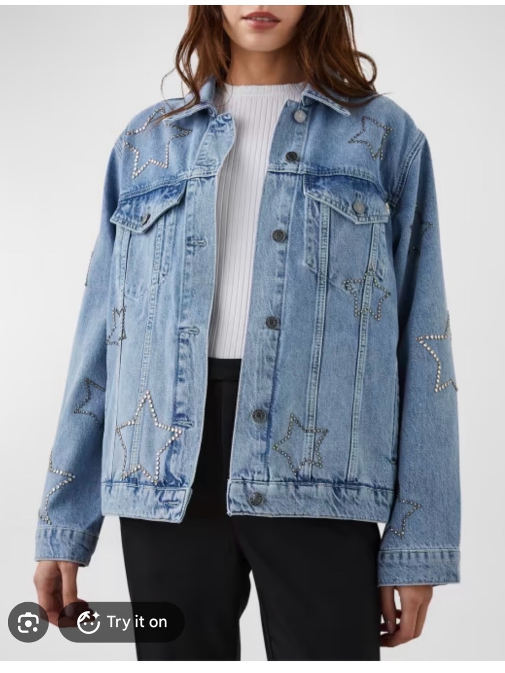 Rails NWT GROVE Studded Star Light Blue Denim Jacket TRUCKER boyfriend oversized